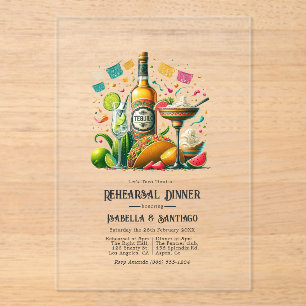 Mexican Fiesta Tequila Rehearsal Dinner Acrylic Invitations