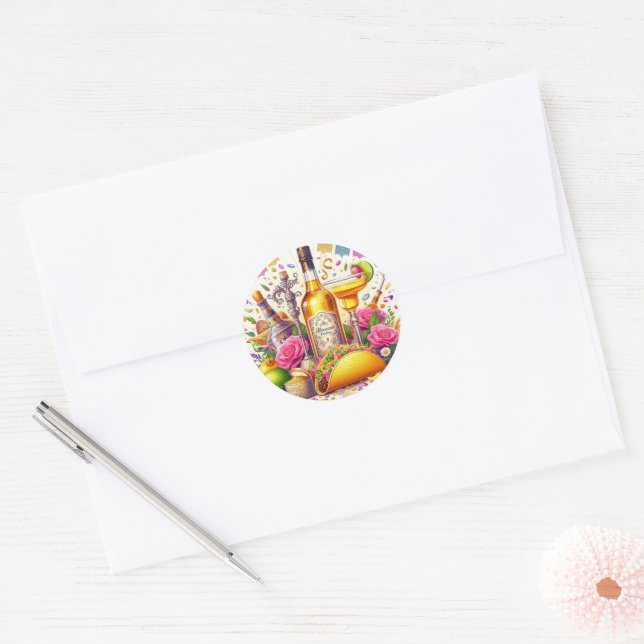 Mexican Fiesta Tequila Wedding Classic Round Sticker (Envelope)