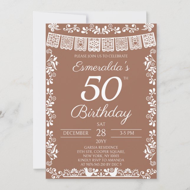Mexican Fiesta Terracotta 50th Birthday Invitation (Front)