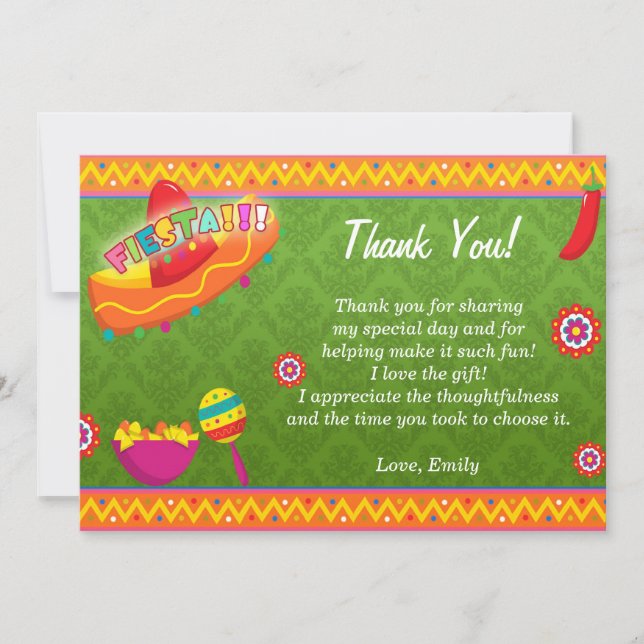 Mexican Fiesta Thank You Card Green (Front)