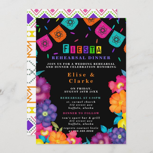 Mexican Fiesta Vivid Florals Rehearsal Dinner Invitation (Front/Back)
