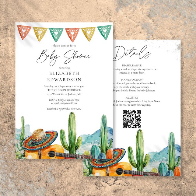 Mexican Fiesta Watercolor  All In One Baby Shower Invitation (Mexican Fiesta Watercolor All In One Baby Shower Invitation)