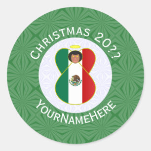 Mexican Flag Christmas Angel Personalised Classic Round Sticker