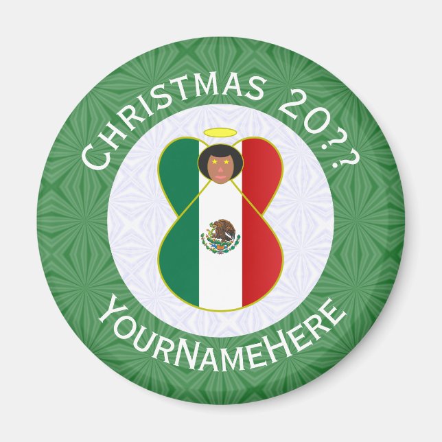Mexican Flag Christmas Angel Personalised Magnet (Front)
