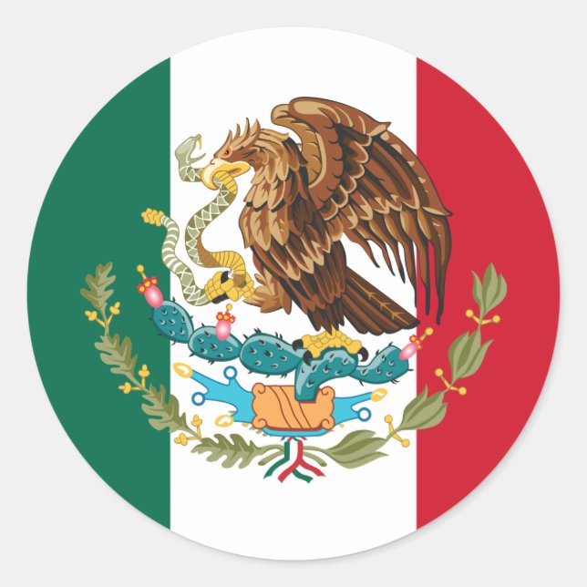 Mexican Flag & Coat of Arms, Flag of Mexico Classic Round Sticker (Front)