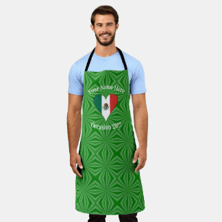 Mexican Flag Heart Green Background Personalised Apron