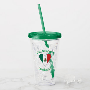 Mexican Flag Heart Personalised Acrylic Tumbler