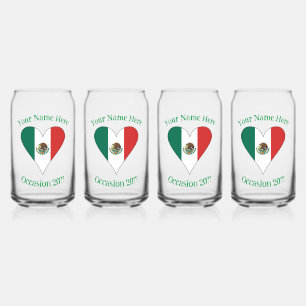 Mexican Flag Heart Personalised Drinking Can Glass