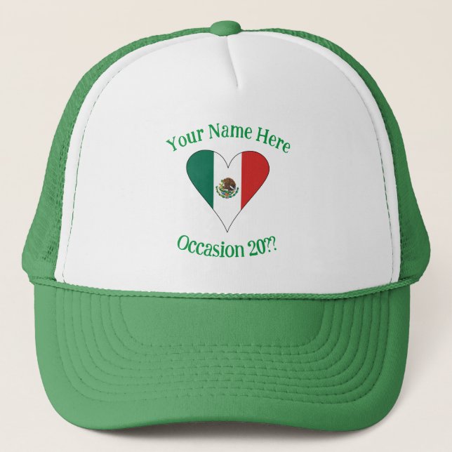 Mexican Flag Heart Personalised  Trucker Hat (Front)