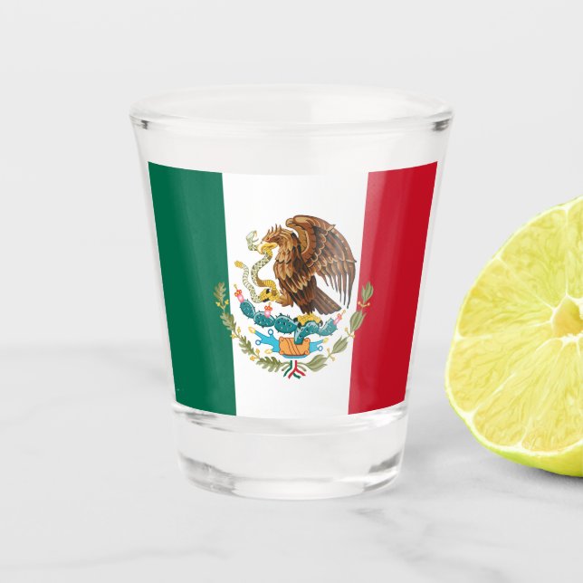 Mexican Flag & Mexico country patriot / sports fan Shot Glass (Front)