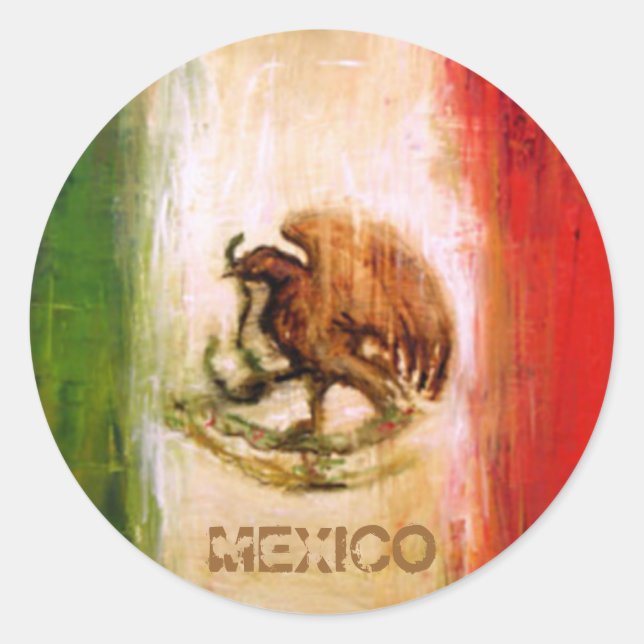 MEXICAN FLAG - MEXICO STYLE CLASSIC ROUND STICKER (Front)