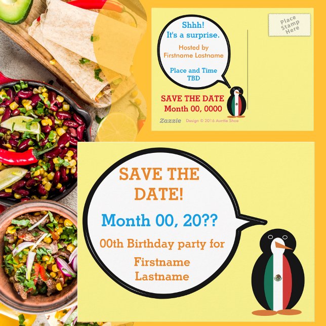 Mexican Flag Ms. Penguin Save the Date Announcement Postcard (Creator Uploaded)