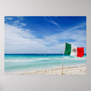 Mexican Flag on a Beach Poster