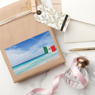 Mexican Flag on Sandy Beach Rectangular Sticker