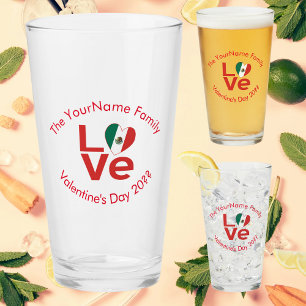 Mexican Flag Red Letters LOVE Personalised Glass