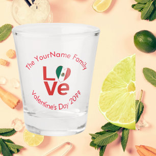 Mexican Flag Red Letters LOVE Personalised Shot Glass