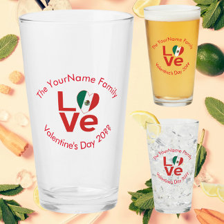 Mexican Flag Red LOVE Glass