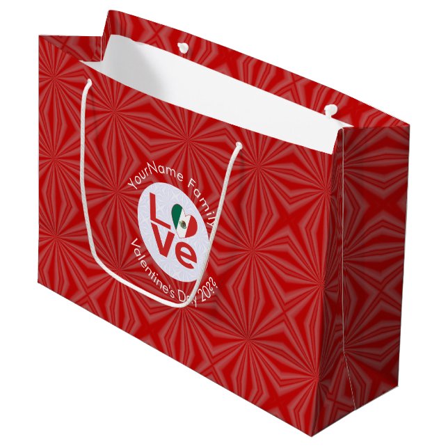 Mexican Flag Red LOVE Personalised Large Gift Bag (Front Angled)