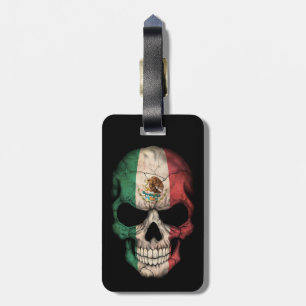 Mexican Flag Skull on Black Luggage Tag