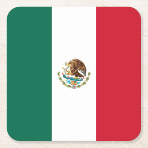Mexican Flag Square Paper Coaster
