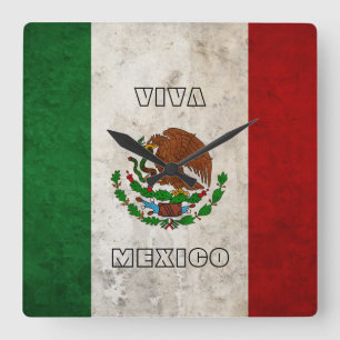 Mexican Flag Square Wall Clock