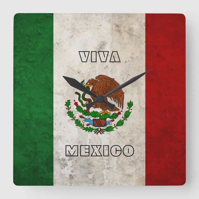 Mexican Flag Square Wall Clock (Front)