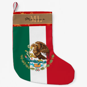 Mexican Flag stocking, Mexico, monogram, snowflake Small Christmas Stocking