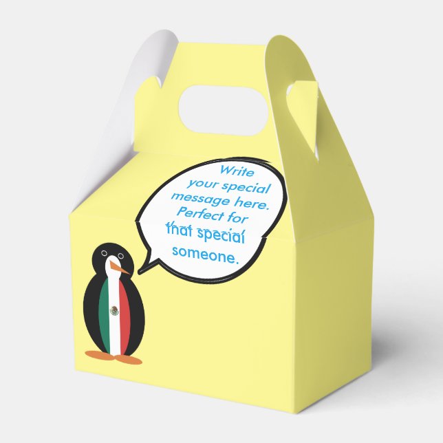 Mexican Flag Talking Ms. Penguin Gable Favour Box (Back Side)