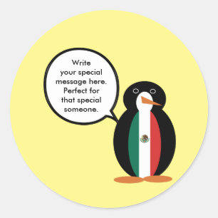 Mexican Flag Talking Ms. Penguin Paper Plates Classic Round Sticker
