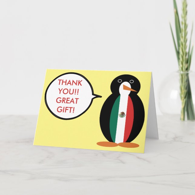 Mexican Flag Talking Ms. Penguin Thank You Card (Front)