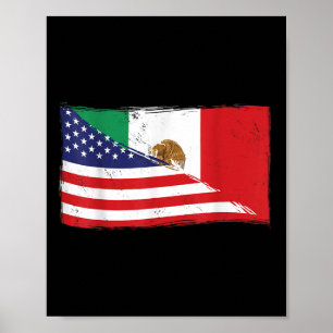 Mexican Flag Usa American Flag Proud Mexico Roots  Poster