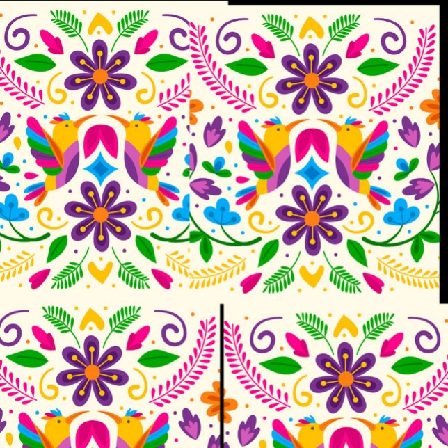 Mexican Flip Flops (Seamless pattern with a Mexican Otomi embroidery style, featuring colorful birds, flowers, and leave)