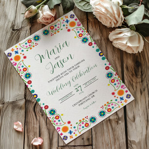 Mexican Floral Aesthetic Folk Art Colourful Weddin Invitation