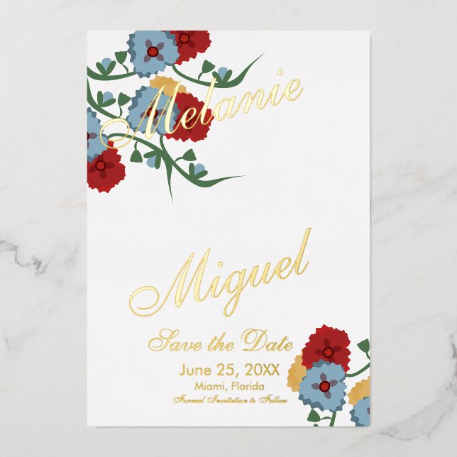 Mexican Floral Ampersand Save the Date Pressed    (Front)