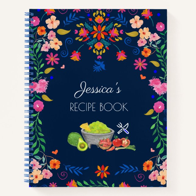 Mexican floral blue Name Recipe Book kitchen gift  (Front)