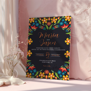 Mexican Floral Colorful Botanical Flowers Wedding Invitation