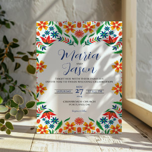 Mexican Floral Colorful Botanical Flowers Wedding Invitation
