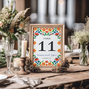 Mexican Floral Colorful Botanical Flowers Wedding Table Number