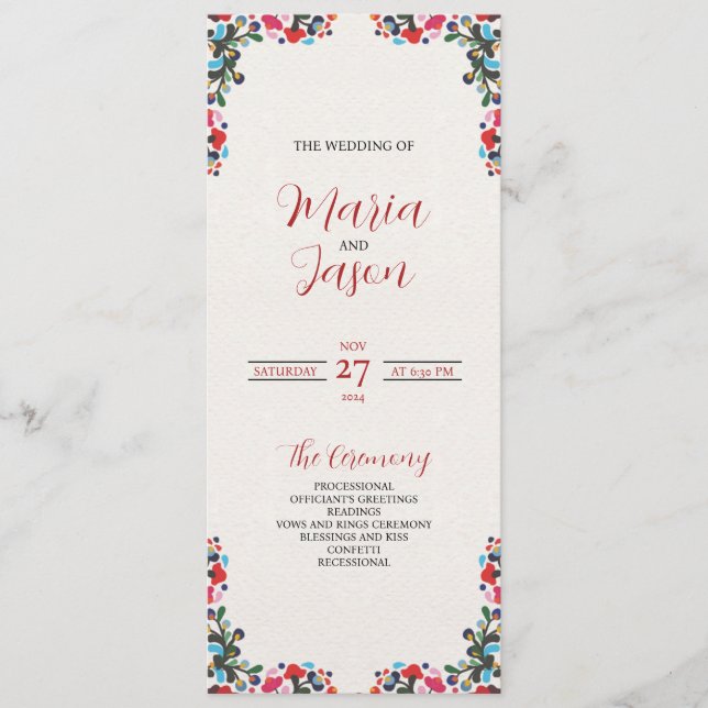 Mexican Floral Colourful Botanical Flowers Wedding Programme (Front)