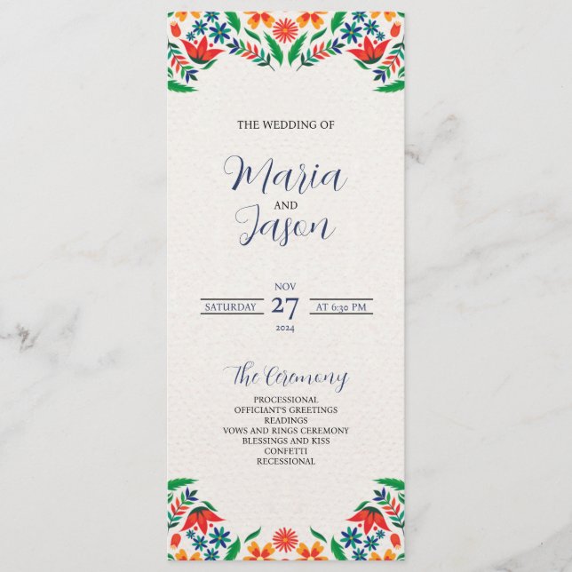Mexican Floral Colourful Botanical Flowers Wedding Programme (Front)