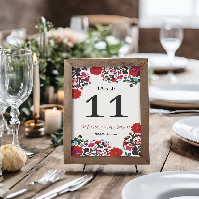 Mexican Floral Colourful Botanical Flowers Wedding Table Number (Mexican Floral Colorful Botanical Flowers Wedding Table Number)