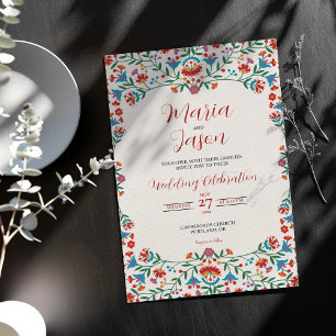 Mexican Floral Colourful Botanical Romantic Weddin Invitation