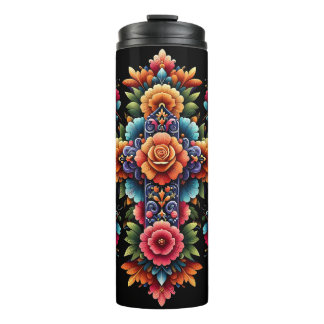Mexican Floral Cross Design Thermal Tumbler