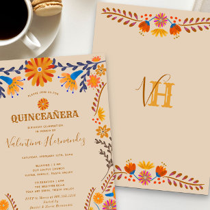 Mexican Floral Earthy Western Quinceanera and Mass Invitation