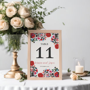 Mexican Floral Elegant Colourful Fiesta Wedding Table Number