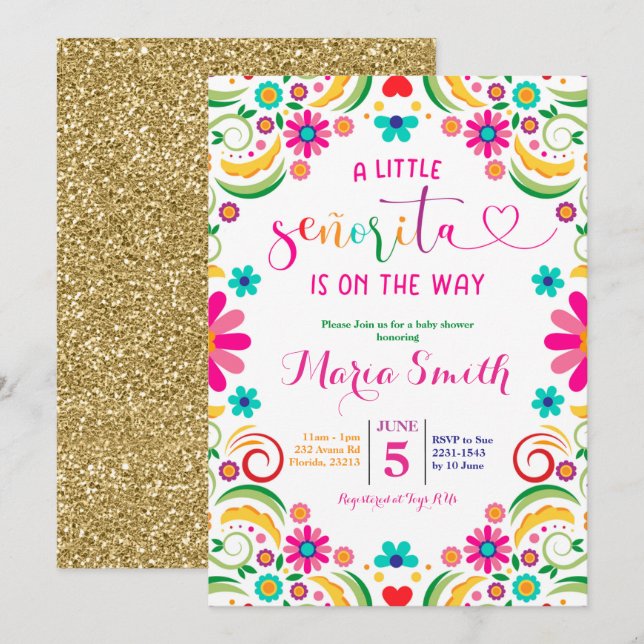 Mexican Floral Fiesta Baby Shower Invitation (Front/Back)