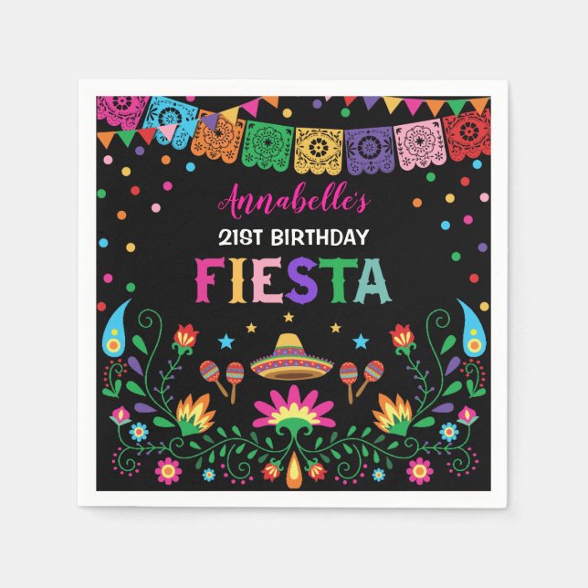 Mexican Floral Fiesta Birthday Party Favors Napkin (Front)