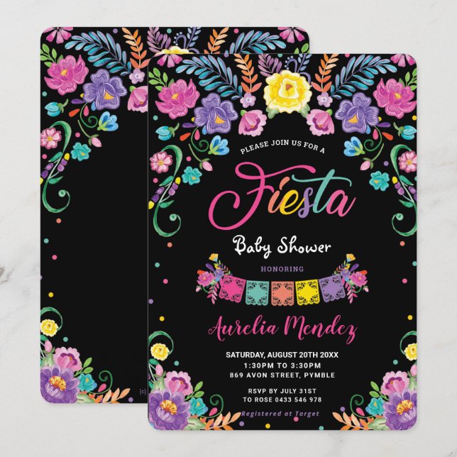Mexican Floral Flowers Fiesta Girl Baby Shower   Invitation (Front/Back)