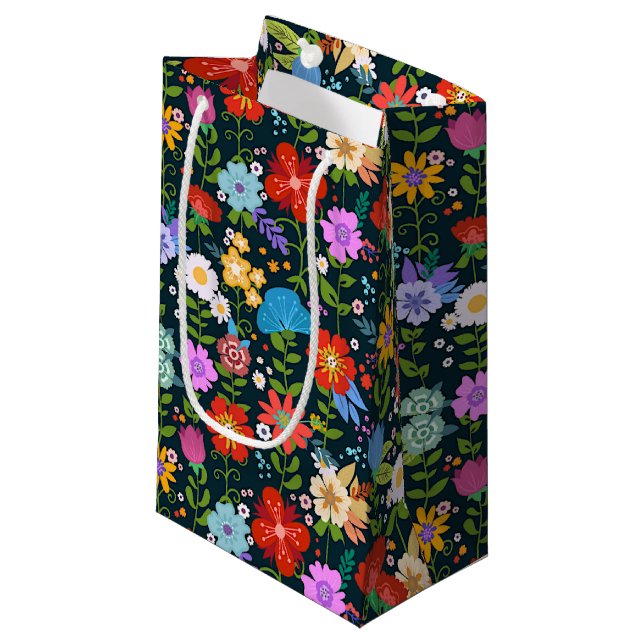 Mexican Floral Folk Art Small Gift Bag (Front Angled)