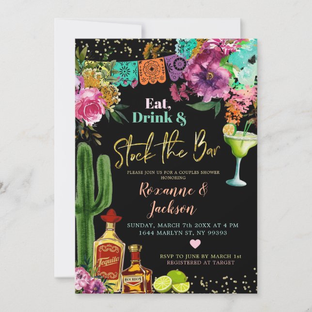 Mexican Floral Let's Fiesta Couples Shower Invitat Invitation (Front)